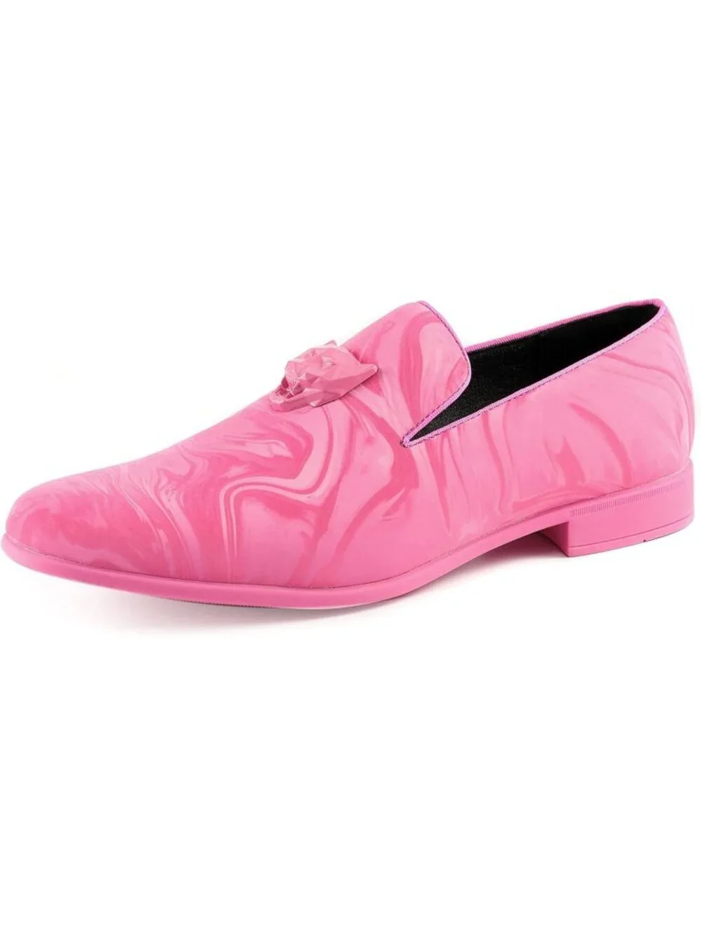 Amali Men's Pink Jano Paisley Embossed Velvet Loafers Trim Slip On Tuxedo Shoes